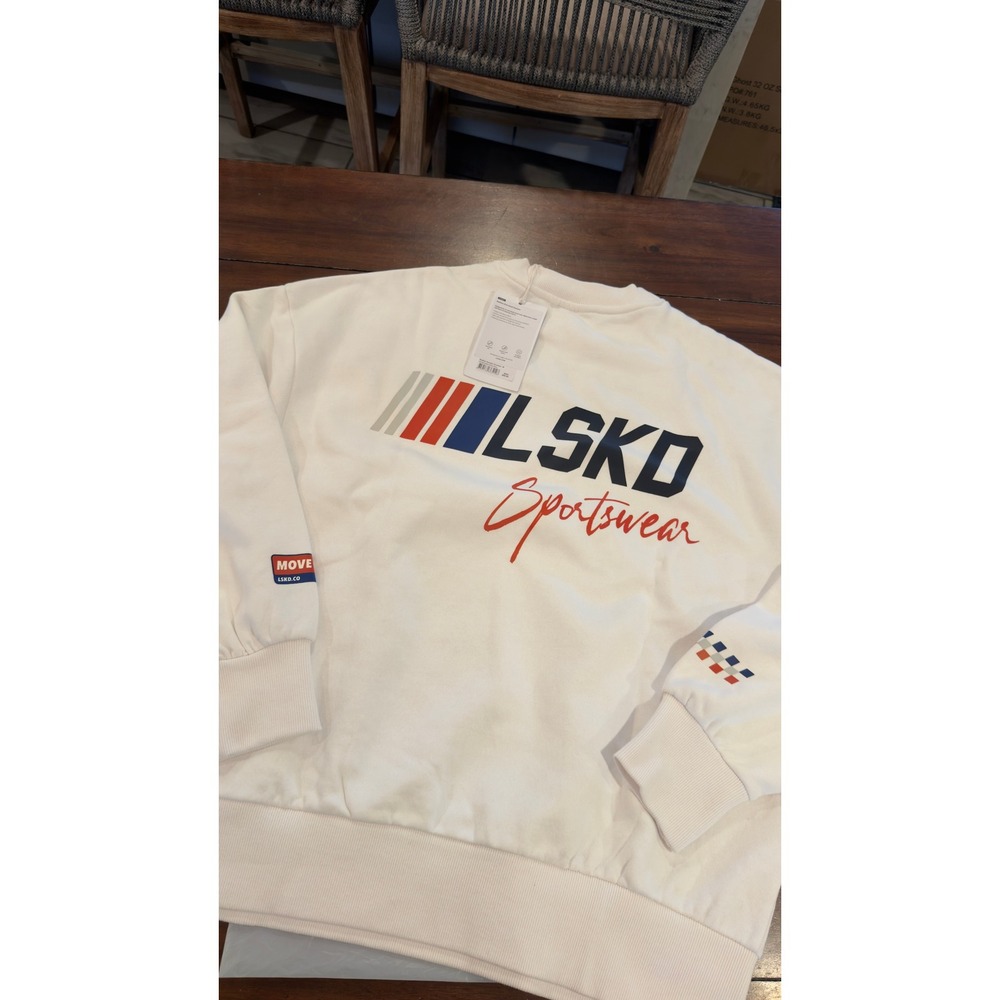 LSKD Redline Oversized Sweater White Navy USWE00836-White-Navy Unisex Medium NWT